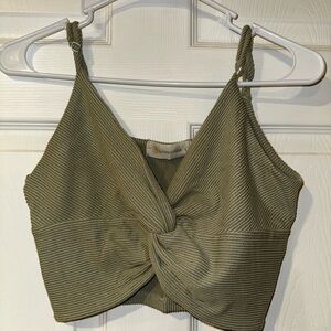 Ocean Drive Khaki Twist Front Crop Top